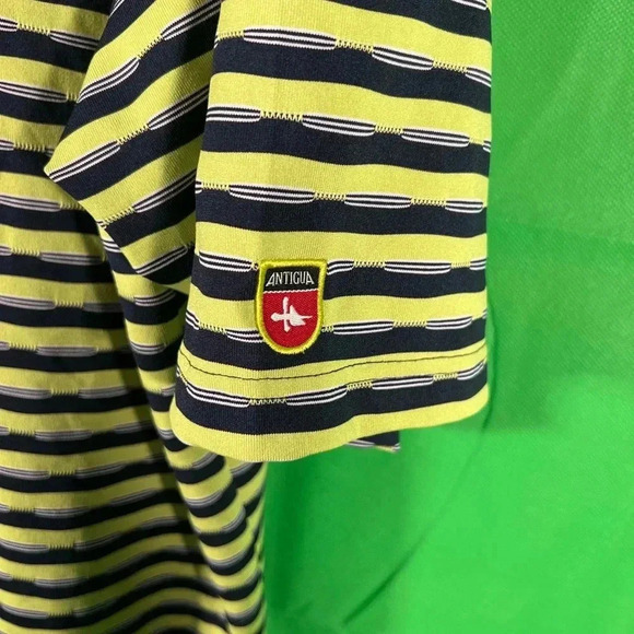 Antigua Gold Polo Shirt - Mens Size L green striped Collar Short Sleeve - Picture 8 of 8